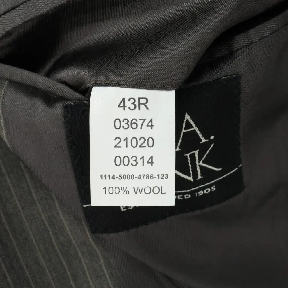 Jos A Bank Suit Mens 43R Gray Pinstripe Wool Pleated Cuffed Pants Single Vent